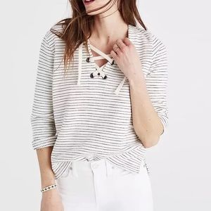 Madewell Striped Cotton Textured Terry Lace Up Blouse Women’s Size Small